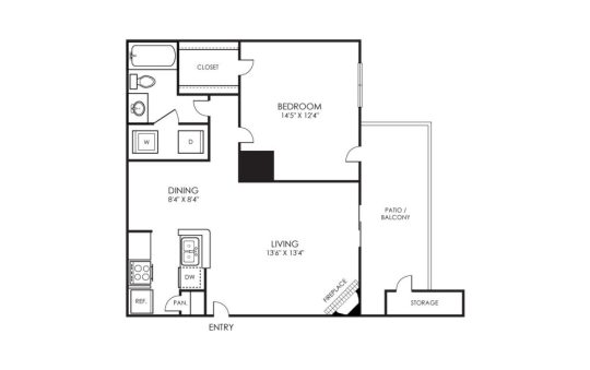 floor plan for the one bedroom apartment at The Pearce on  Lake