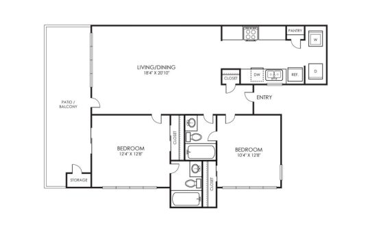 floor plan for the two bedroom apartment at The Pearce on  Lake