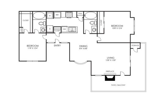 floor plan for a two bedroom apartment at The Pearce on  Lake