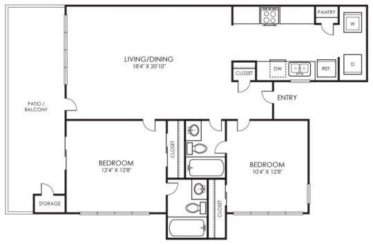 the floor plan for a two bedroom apartment at The Pearce on  Lake