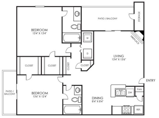 the floor plan for a two bedroom apartment at The Pearce on  Lake